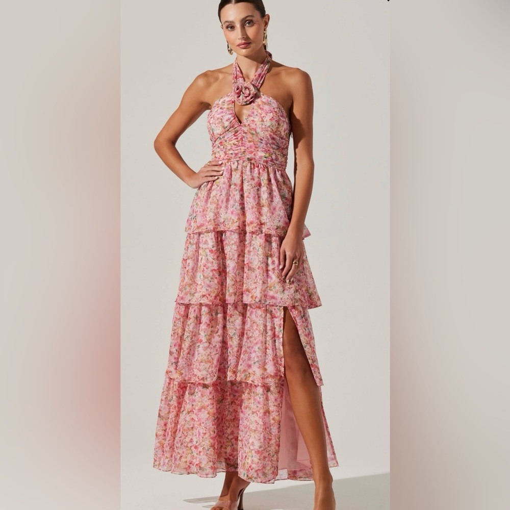 Brinley Floral Tiered Halter Dress- ASTR the label